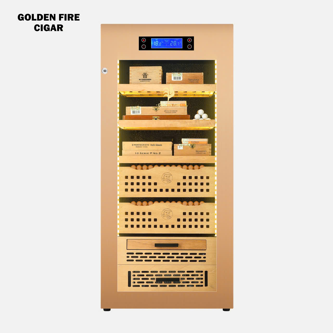 Tủ điện xì gà sức chứa 500 điếu chính hãng  Golden Fire GF098 GOLD325