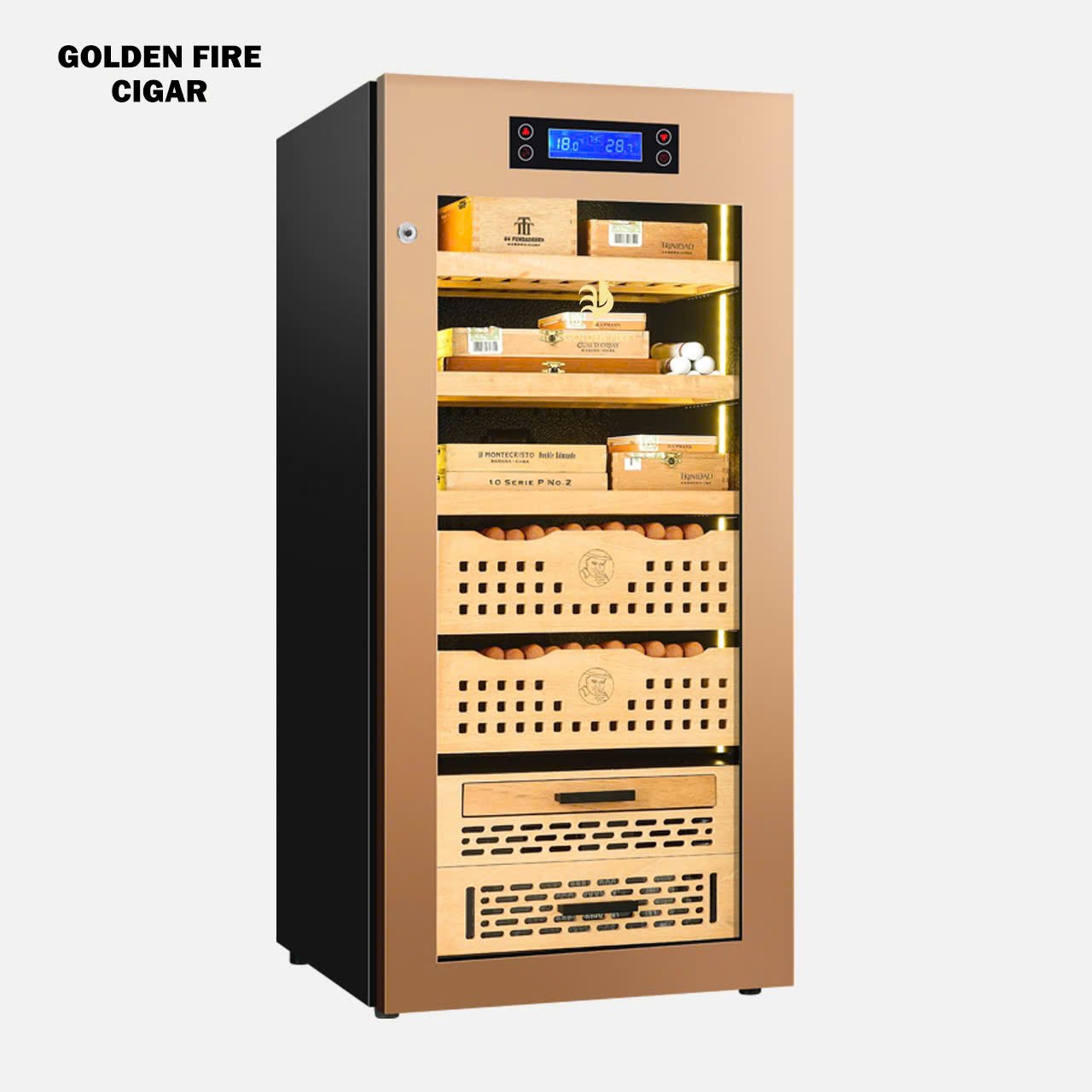 Tủ điện xì gà sức chứa 500 điếu chính hãng  Golden Fire GF098 GOLD