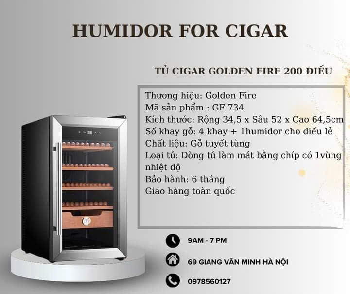 Tủ điện xì gà 200 điếu chính hãng  Golden Fire H734